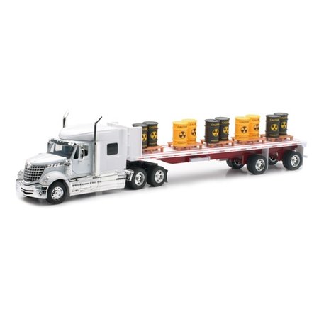 NEW RAY International Lonestar Flatbed with Toxic Barrels Long Hauler Toy Truck 6PK 10193A